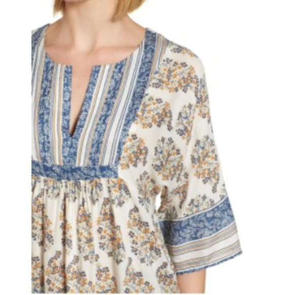 Lucky Brand Women's Mixed Print Natural Multicolor Peasant Top Size S/P NWT - Picture 2 of 16